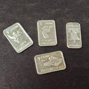 Lot of (4) 1 gram bars of .999 fine (pure) silver Multiple designs