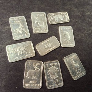 Fun Lot of (9) 1 gram bars of .999 fine (pure) silver  Crazy Critters
