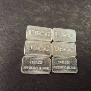 Lot of (6) 1 gram bars of .999 fine (pure) silver USCG Mint
