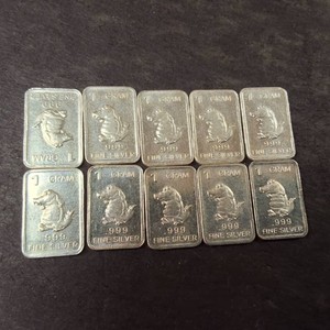 Large Lot of (10) 1 gram bars of .999 fine (pure) silver Gator Parade