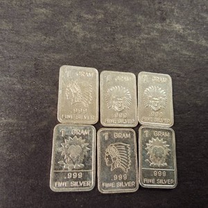 Lot of (6) 1 gram bars of .999 fine (pure) silver Lions and Chiefs