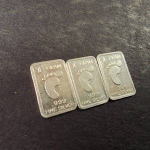 Lot of (3) .999 Fine Silver Bars 1 gram each. Bare Footsies