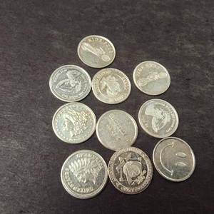 Lot of (10) .999 Fine Silver Rounds 1 gram each.  Motorcycle, Chief, Smiley 