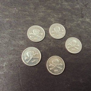 DANGER Lot of (5) .999 Fine Silver Rounds 1 gram each.  Skull and Crossbones