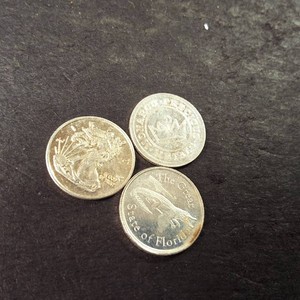 Lot of (3) .999 Fine Silver Rounds 1 gram each. Gator, Liberty and a Crown