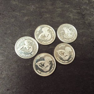 Lot of (5) 1 gram rounds of .999 fine (pure) silver Prospector and Eagles