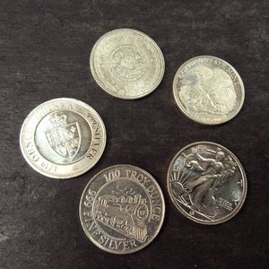 Lot of (5) 110 Troy Oz. Silver Rounds .999 Fine Mixed lot