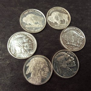 Lot of (6) 110 Troy Oz. Silver Round .999 Fine Beautiful Chief and Buffalo