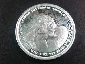 2017 Republic of Congo 1 oz Silverback Gorilla  0.999 fine silver bullion