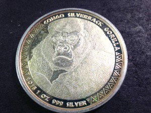 Nice Patina 2018 Republic of Congo 1 oz Silverback Gorilla  0.999 fine silver bullion