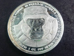 2016 Republic of Congo 1 oz Silverback Gorilla  0.999 fine silver bullion