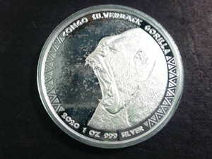 2020 The Republic of Congo 1 oz Silverback Gorilla  0.999 fine silver bullion