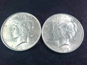 Lot of (2) Bright  1922 USA Peace Silver Dollars -  Vintage 90% Silver Coins