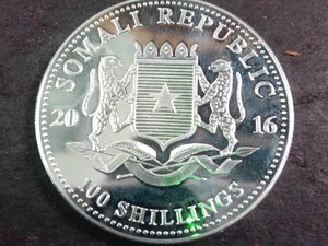 (2016) Elephant from Somalia 1 oz .999 fine silver (BU) bullion coin 100 shillings