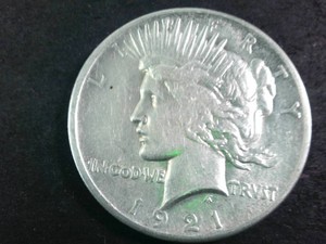 1921 USA Peace Silver Dollar -  Vintage 90% Silver Coin - Good  Detail