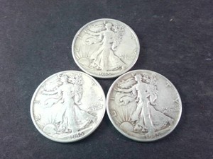 Lot of (3)1945 Walking Liberty Silver Half Dollar - 90% Fine Silver US Type Coin - circulated