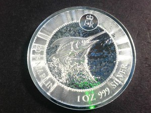 Cool water background  2019 Cayman Island .999 Fine Silver 1 oz  Marlin $1