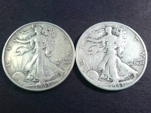 Lot of (2) 1943 Walking Liberty Half Dollars  (90% Silver content) Circulated Coins