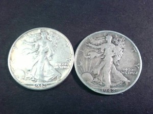 Lot of (2) 1942 Walking Liberty Half Dollars  (90% Silver content) Circulated Coins