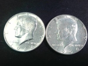 1964 Lot of (2) Kennedy Half Dollars (90% Silver content) Bright and detailed Coins