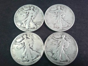 Lot of (4) Mixed years Walking Liberty Half Dollars  (90% Silver content) Circulated Coins