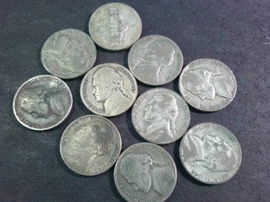 War time nickels  35% silver content Circulated lot of (10)