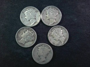 Nice lot of (5) Mercury Dimes  minted from 1916 to 1945
