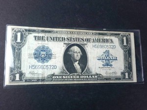 Vintage 1923 $1 Silver Certificate  Historic Large-Size Horse Blanket Note wblue seal