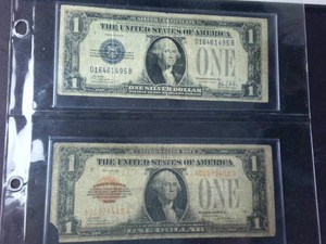 Lot of (2) 1928 Vintage Silver Certificates Red Seal & Blue Seal (circulated)