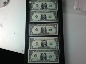 Lot of (5) Crisp Series 1969, 1969A, 1969B, & 1969C $1 Federal Reserve Notes