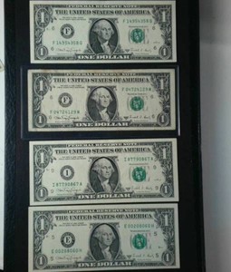 Lot of (4) Vintage Series 1988A $1 Federal Reserve Note  Excellent Collective Condition