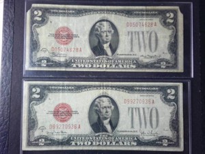 Lot of (2) Vintage Series 1928 (G&D) $2 Red Seal Legal Tender Note  Iconic United States Note