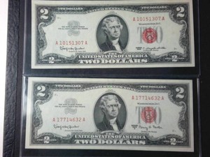 Beautifully preserved and seal 1963 & 1963A Series Red Seal $2 Legal Tender Notes