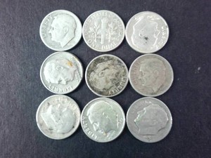 Lot of (9) Roosevelt Dimes 90% Silver
