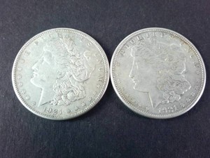 Lot of (2) Vintage 1921 Morgan Silver Dollar -  Crisp Detail 90% Silver