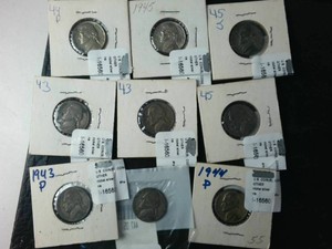 Nice large lot of (9) War Time Nickels which contain 35% silver content