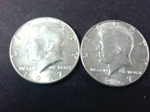 LOT OF (2) 1965 40% Silver Kennedy Half Dollars - nice and bright