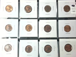 Lot of (12) 1954-55 Coin Flipped Wheat Pennies in Prem Condition Half sheet to display