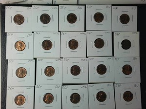 Lot of (16) 1956P Coin Flipped Wheat Pennies Many UNC in Flips