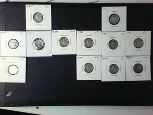Amazing lot of (12) total Mercury Dimes 90% Silver Spanning 36P to 45 D (VF)
