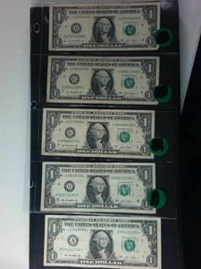 Mixed Years lot of (5) $1 FRN FANCY NOTES  Incl. six 2s in a row  Star note