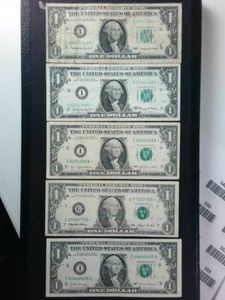 Lot of (4) Fancy Star Notes  Circulated notes with one 5x4s and 3x0s repeat numbers