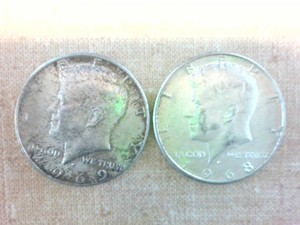 1968-69 Lot of (2) Kennedy Half Dollars (40% Silver content) 1 Bright and 1 circulated