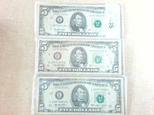 Lot of (3) Nice $5 FRN in Plastic Sleeves