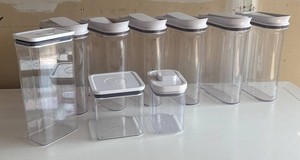 K - Set of Nine OXO Clear Pantry Canisters