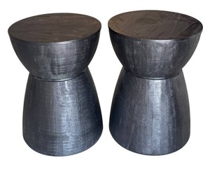 K - Pair of Black Lightweight Hourglass-Style Accent Tables