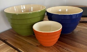LR - Set of Three Crate and Barrel Parker Ribbed Nesting Bowls