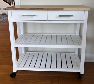 LR - Kitchen Cart with Butcher Block Top, 2 Drawers and 3 Shelves