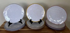 LR - 17 Amscan Speckled Plastic Dinner Plates