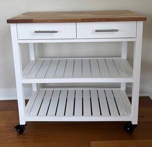 LR - Kitchen Cart Rolling Island with Butcher-Block Style Top